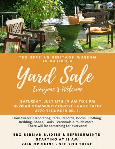 Serbian Heritage Museum - Yard Sale Fundraiser @ Serbian Centre - Back Patio